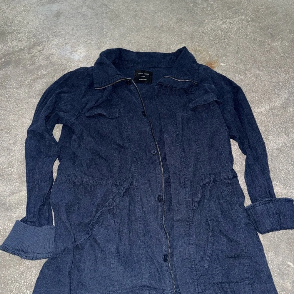 Love Tree Linen Blend Jacket – Navy – Women’s Size Large – Adjustable Waist - Picture 2 of 6